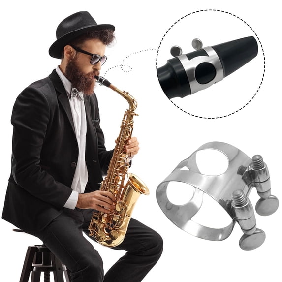 JGJJUGN Gold Alto Saxophone Mouthpiece Ligature - Double Screw Fastener, Metal Ligature Accessory, Saxophone Mouthpiece Protection, Brass Finish, Adjustable Diameter, Universal Fit