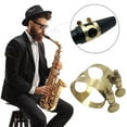 thumbnail image 1 of JGJJUGN Gold Alto Saxophone Mouthpiece Ligature - Double Screw Fastener, Metal Ligature Accessory, Saxophone Mouthpiece Protection, Brass Finish, Adjustable Diameter, Universal Fit, 1 of 5