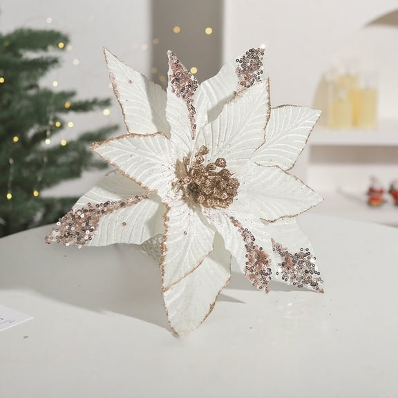 JGJJUGN Gold Sequin Velvet Christmas Flower, 31cm Decorative Floral Arrangement, High-End Holiday Ornament for Home and Office Decor, Festive Simulation Flower