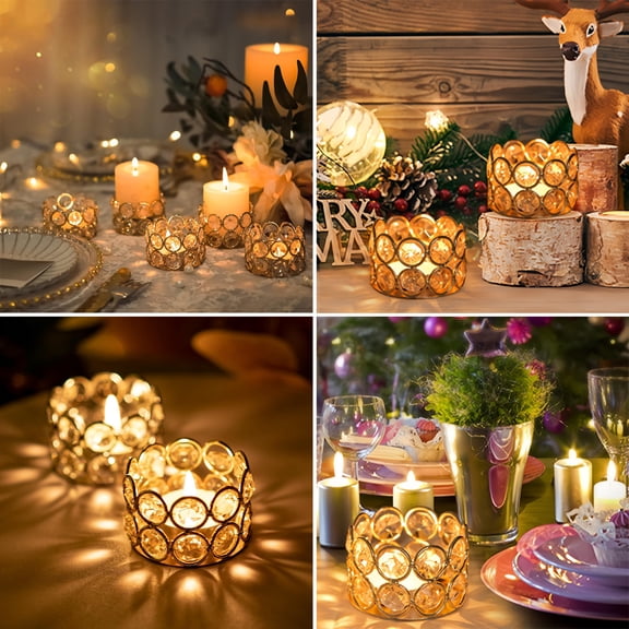 JGJJUGN Golden Crystal Candlestick Holders, Wrought Iron Candle Holders, Elegant Candlelight Dinner Decor, Metal Candle Cups for Weddings, Home Decoration, Tea Lights, Votives