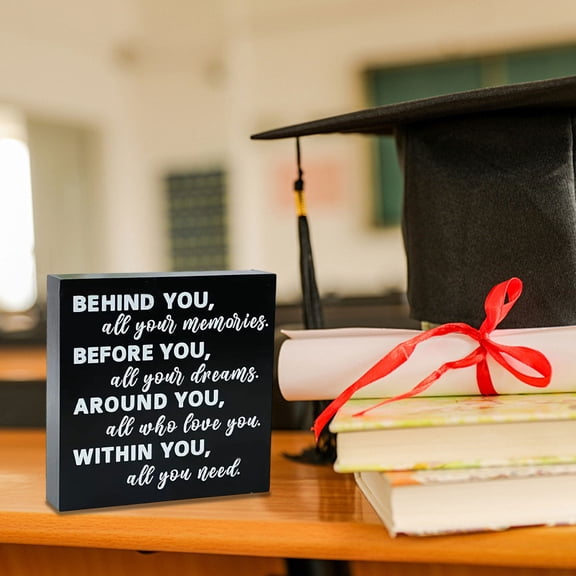 JGJJUGN Graduation Quote Wooden Box Sign Decor | Positive Inspirational Home Office Desk Decor | Rustic Wooden Block Sign | Wall Shelf Decoration | Gift for Family & Friends
