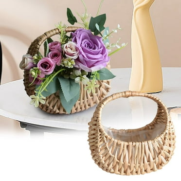 JGJJUGN Handcrafted Rattan Flower Basket for Storage, Natural Woven Decorative Flower Girl Basket, Rustic Versatile Rattan Flower Arrangement Basket