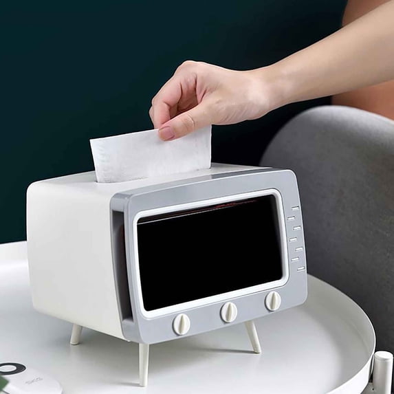JGJJUGN Home TV Tissue Box with Phone Stand - Multifunctional Drawer Tissue Storage Box for Living Room, Bedroom, Bathroom, Office - Cute Design, Easy Assembly, Durable Plastic, Versatile Use