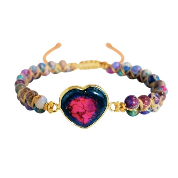 JGJJUGN I Love You Forever Jasper Heart Bracelet | Heart Shaped Stone Bracelet | Adjustable Rope Jewelry | Inspirational Gift | Natural Stone Bracelet | Meaningful Keepsake