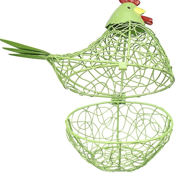 JGJJUGN Iron Kitchen Basket Decor | Lockable Egg Holder | Chicken-Shaped Kitchen Ornaments | Versatile Storage for Eggs, Garlic, Ginger | Green Iron Wind Lamp | Home Crafts Decoration