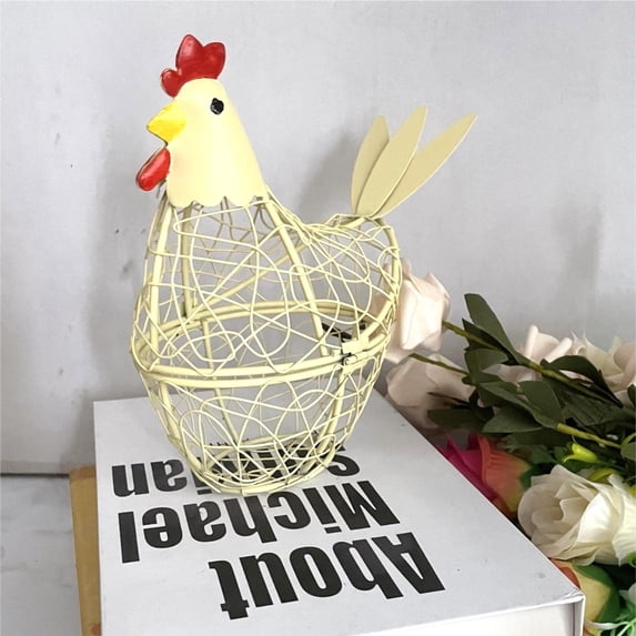 JGJJUGN Iron Kitchen Basket Decor | Lockable Egg Holder | Chicken-Shaped Kitchen Ornaments | Versatile Storage for Eggs, Garlic, Ginger | Green Iron Wind Lamp | Home Crafts Decoration