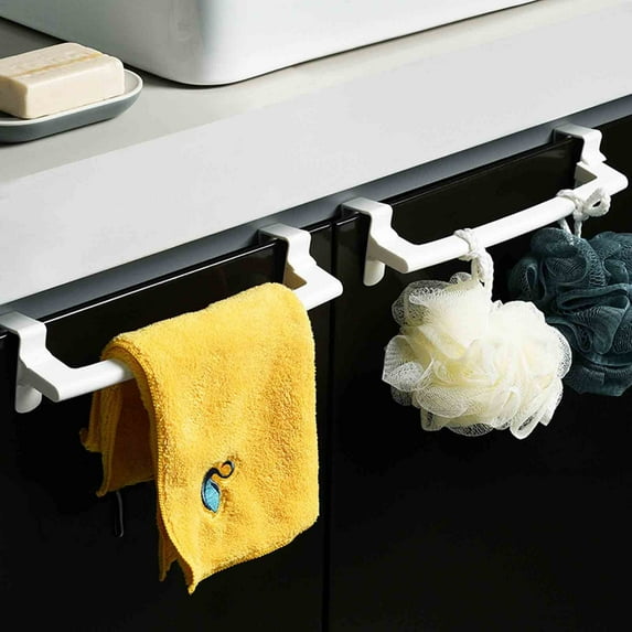 JGJJUGN Kitchen Towel Holder, Expandable Double Over-the-Door Towel Hanger, Bathroom Cabinet Cupboard Hanger, White, 1 Count