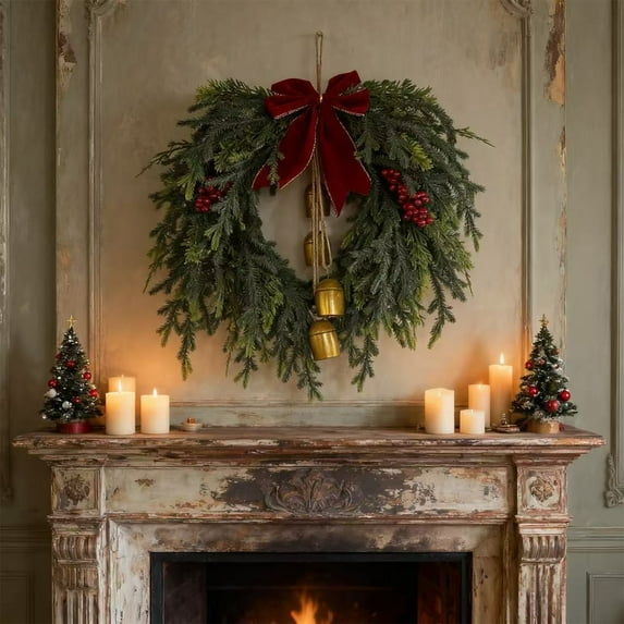 JGJJUGN Large Artificial Christmas Wreath for Front Door, Winter Green Wreath, Holiday Door Decor, Faux Pine Wreath for Indoor Outdoor, Festive Holiday Decoration, 50cm