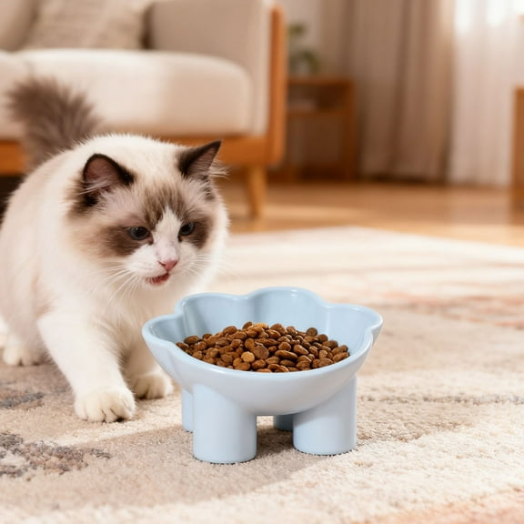 JGJJUGN Large Capacity Cat Food Bowl, Cute Elevated Pet Dish, Anti-Tip Feeding Bowl, Wide Shallow Design for Comfortable Eating, Safe Plastic Water Bowl, Perfect for Cats of All Sizes