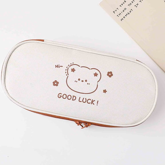 JGJJUGN Large Capacity Pencil Case, Cute Storage Pen Bag, Multi-functional Organizer, Canvas Pencil Pouch, Clear Design, Lightweight Travel Makeup Bag, Stationery Cosmetic Toiletry Holder