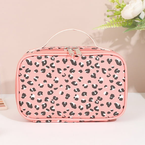 JGJJUGN Large Capacity Travel Makeup Bag, Portable Cosmetic Organizer, Imitation Leather Makeup Pouch, Waterproof Makeup Case with Large Opening, Stylish Leopard Print, Multifunctional Storage Bag