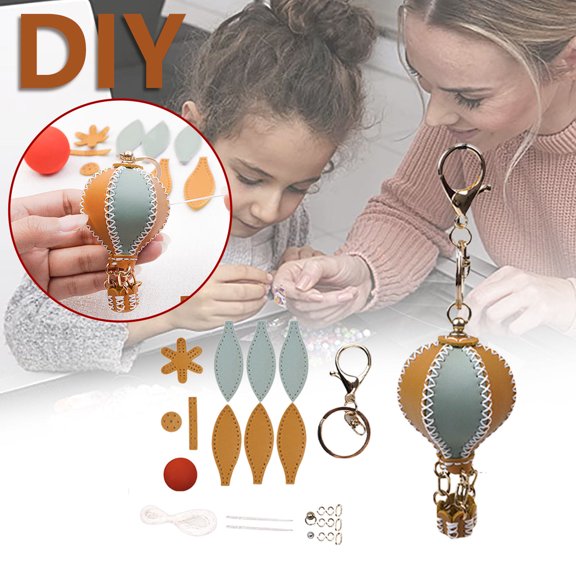 JGJJUGN Leather Hot Air Balloon Pendant DIY Kit, Hand Sewn Mini Keychain, Craft Material Package for Personalized Gifts and Handmade Projects