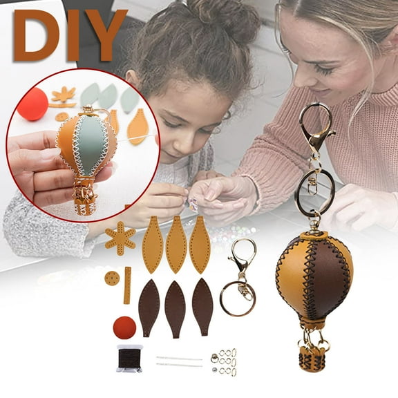 JGJJUGN Leather Hot Air Balloon Pendant DIY Kit, Hand Sewn Mini Keychain, Craft Material Package for Personalized Gifts and Handmade Projects