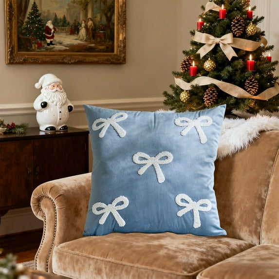 JGJJUGN Luxurious Velvet Sofa Cushion Cover with Bow, Decorative Pillow Case, Plush Throw Pillow Cover, Elegant Home Decor, Washable Cushions, 45cm/15.75in in Beige, Pink, Red, White, Gold, Blue