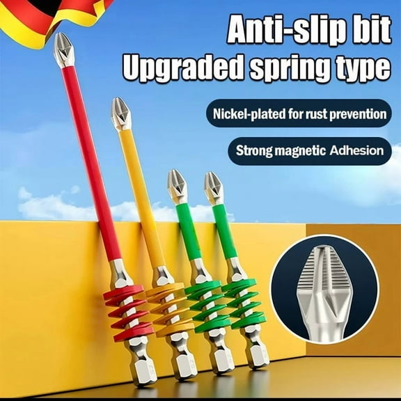 JGJJUGN Magnetic Screwdriver Bit with Spring Head | Heavy-Duty Electric Screwdriver Bits | Strong Magnetic, High-Hardness S2 Alloy Steel | Non-Slip, Waterproof, Universal Fit