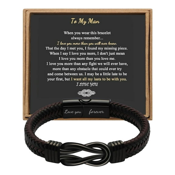 JGJJUGN Magnetic Stainless Steel Leather Bracelet for Men | Knot Bracelet | Men's Fashion Bracelet | Adjustable Jewelry Gift | Soft Durable Material | Meaningful Wishes Included