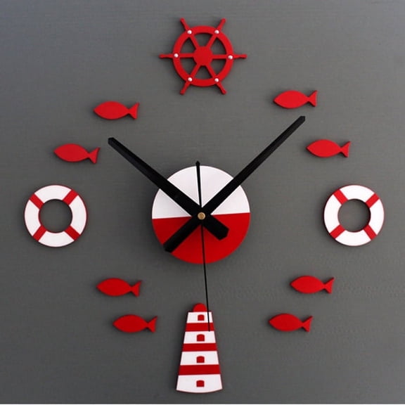 JGJJUGN Mediterranean DIY 3D Wall Clock - Modern European Style Home Decor, Acrylic Wall Stickers Art Clock, Quartz Movement, Creative Decorative Clock, Red Color, DIY Wall Art, 40-70CM Size