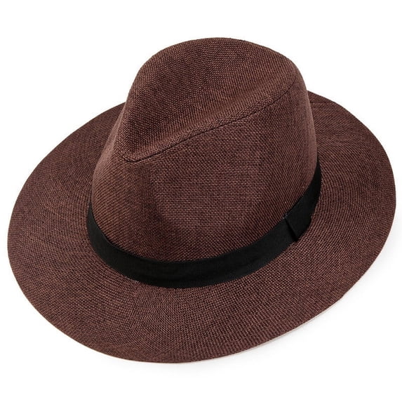 JGJJUGN Men's Top Hat, Linen Sunshade Hat, Cowboy Hat for Travel, Leisure, Middle-aged & Elderly, Flat Edge with Handstitched Design, Stylish Sun Protection