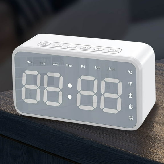 JGJJUGN Mirror Digital Alarm Clock Bluetooth Speaker, Wireless Sound System with Dual Alarm, LED Display, FM Function, Long Battery Life, Desktop Companion