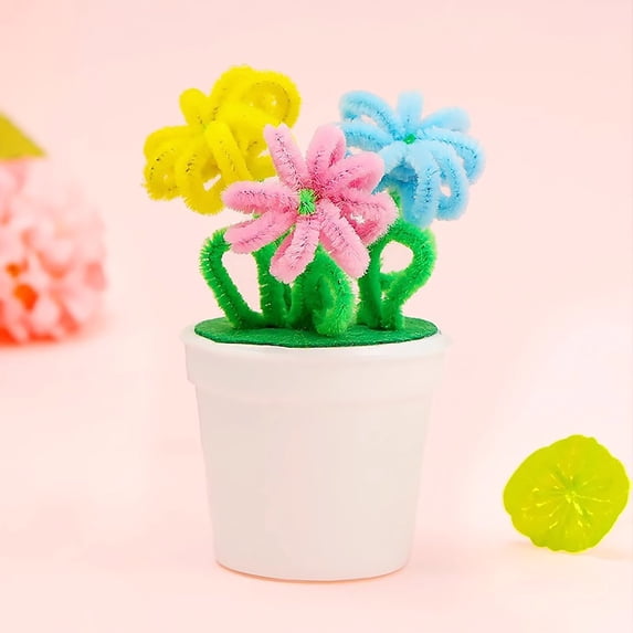 JGJJUGN Mother's Day Twisted Stick Hairy Flower DIY Craft Kit, Interactive Family Activity, Fun Home Decor Project, Creative Art Materials for Celebrations and Projects