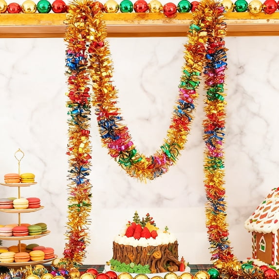 JGJJUGN Multicolored Christmas Ribbon Decorations, Colorful Tinsel Ornaments, Holiday Decor for Tree, Wall, Handrails, Fireplace, 200cm Multicolor Lace - Festive Decor for Home