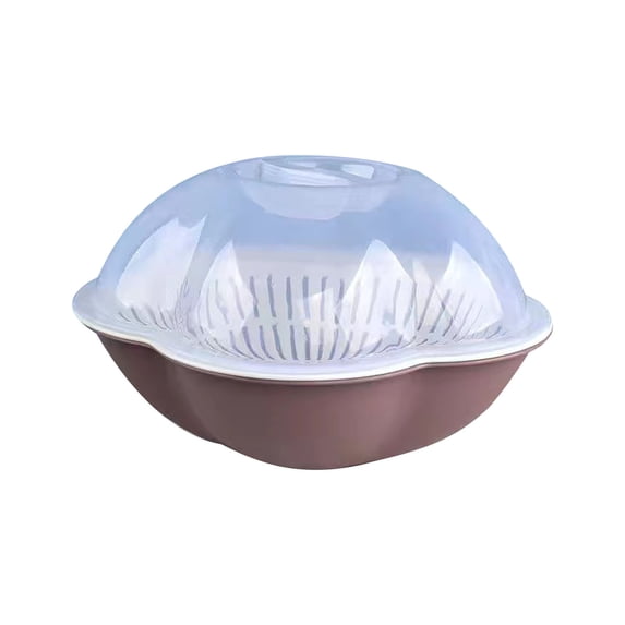 JGJJUGN Multifunctional Double-Layer Drain Basket Fruit Vegetable Washing Basin with Cover - Plastic, Stylish Flower Shape, Easy Cleaning