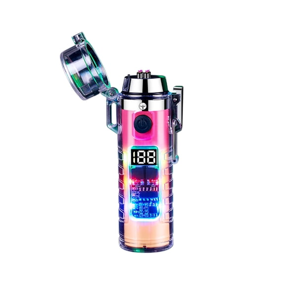 JGJJUGN Outdoor Transparent Double Charging Lighter, Rechargeable Arc Lighter, Waterproof Lighter with Flashlight, Portable Lighter, Fashionable Smoking Accessory, Type-C Charging, Sealed Design