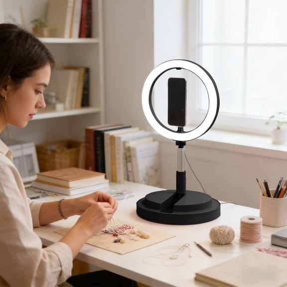 JGJJUGN Portable Folding LED Ring Light, Selfie Ring Light, Live Streaming Light, Adjustable Brightness, Multi-Use Desk Lamp, Beauty Lighting for Photography, Video Call, Online Classes