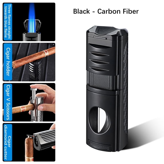 JGJJUGN Rechargeable Direct-Flame Torch Lighter, Triple Flame Butane Lighter, 4-in-1 Compact Lighter, Stylish Metal Windproof Lighter for Cigars, Cooking, BBQ, Outdoor Use, Portable Design