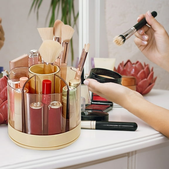 JGJJUGN Rotary Makeup Brush Storage Container, Elegant Office Desk Organizer, Makeup Brush Holder, 360° Rotating Cosmetic Organizer, Large Capacity for Brushes, Easy Clean, Stylish Design