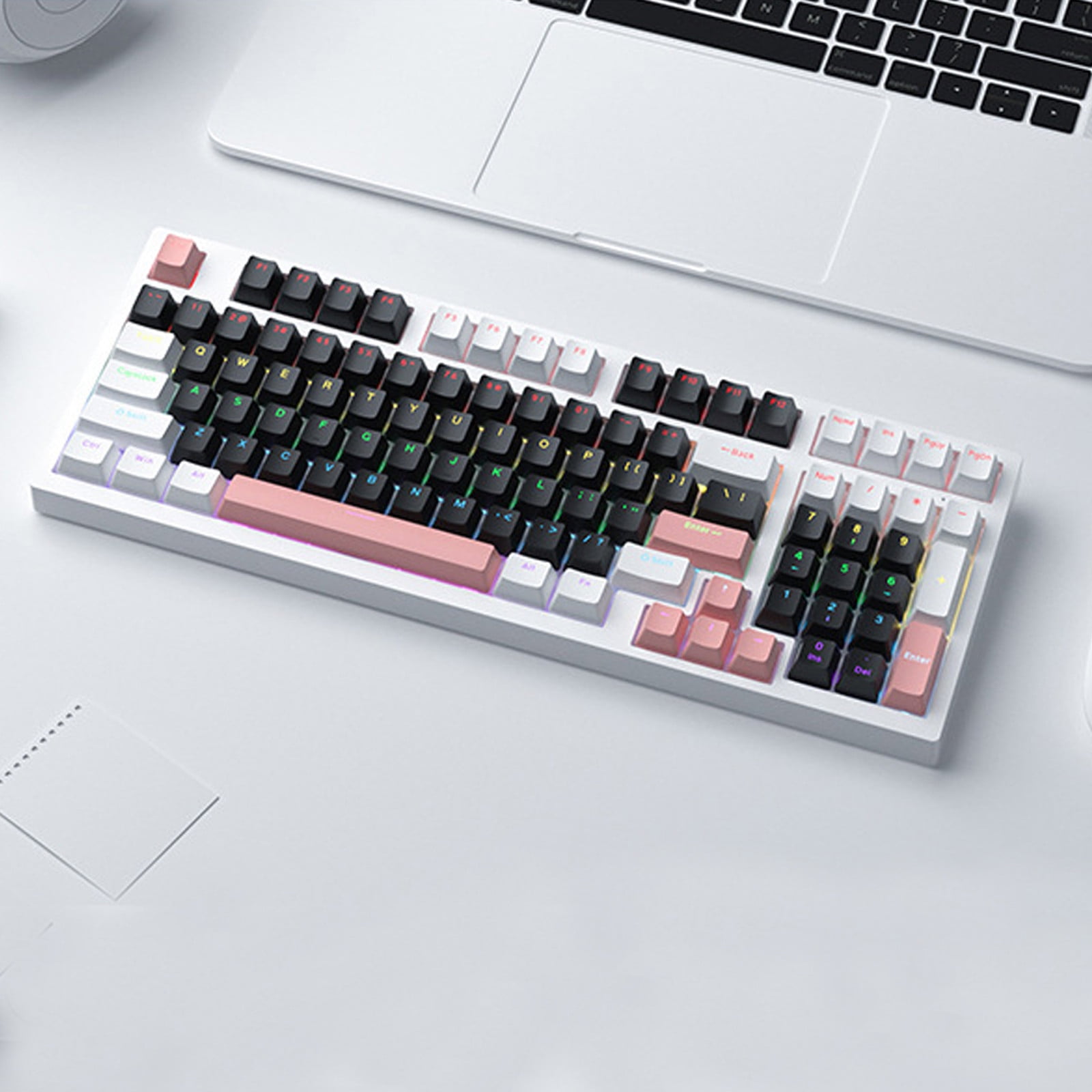 JGJJUGN Russian True Mechanical Keyboard Wired Gaming Keyboard Hot Swap Mechanical Gaming Keyboard Compact 98-Key RGB Backlit Keyboard with Ergonomic Design USB-C Interface