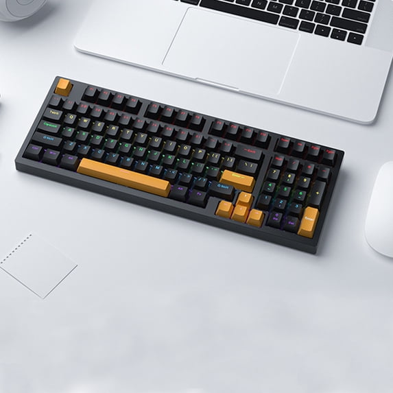 JGJJUGN Russian True Mechanical Keyboard Wired Gaming Keyboard Hot Swap Mechanical Gaming Keyboard Compact 98-Key RGB Backlit Keyboard with Ergonomic Design USB-C Interface