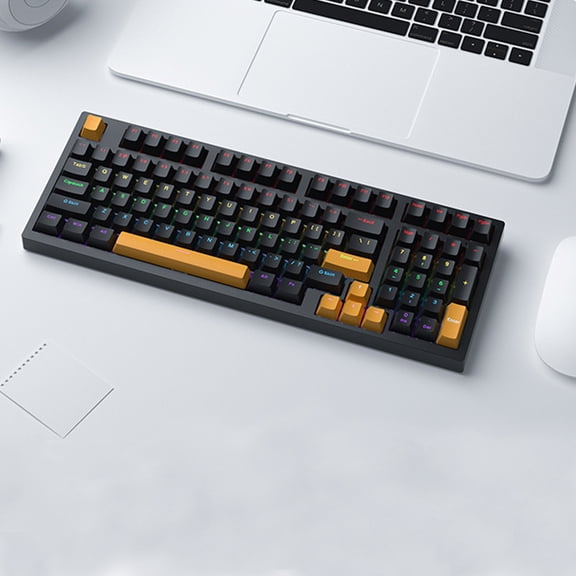 JGJJUGN Russian True Mechanical Keyboard Wired Gaming Keyboard Hot Swap Mechanical Gaming Keyboard Compact 98-Key RGB Backlit Keyboard with Ergonomic Design USB-C Interface
