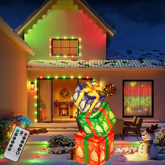 JGJJUGN Set of 3 LED Christmas Light Gift Boxes with Remote Control, Foldable Holiday Decorations for Indoor & Outdoor Use, Multicolor LED Xmas Decor