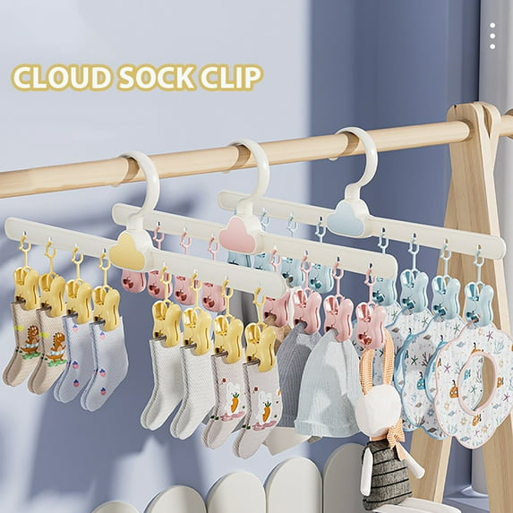 JGJJUGN Socks Clip Set for Drying Socks, Cute Multi-Clip Hanger for Small Clothes, Laundry Organizer, Space-Saving Sock Holder, Rotatable Clips in Yellow, Pink, Light Blue, Plastic