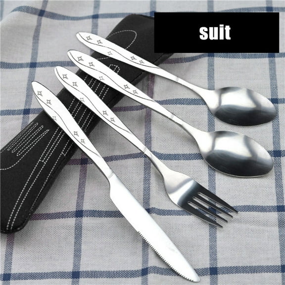 JGJJUGN Stainless Steel Cutlery Set 4 Pcs Fork Knife Spoon with Carrying Case Portable Tableware Ideal for Travel Camping Picnic