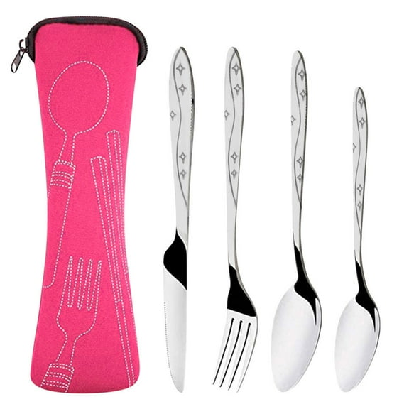 JGJJUGN Stainless Steel Cutlery Set 4 Pcs Fork Knife Spoon with Carrying Case Portable Tableware Ideal for Travel Camping Picnic