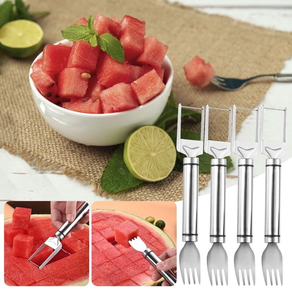 JGJJUGN Stainless Steel Watermelon Cutter, Multifunctional Watermelon Fork, Melon Splitter Tool, Fruit Fork with Double Line Handle, Easy to Use for Summer Parties and Outdoor Events