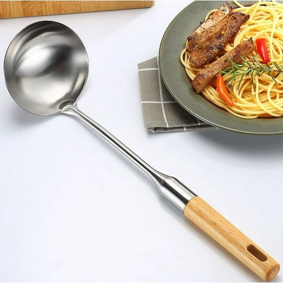 JGJJUGN Stainless Steel Wooden Handle Spoon Cooking Utensil Durable Large Soup Spoon Easy to Clean for Household Kitchen Use