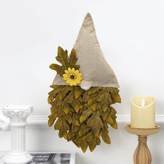 JGJJUGN Thanksgiving Faceless Doll Wall Hanging Decoration Fabric Maple Leaf Wreath with LED Beads for Home Decor Festival Celebration