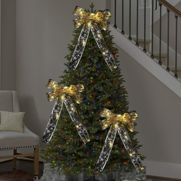 JGJJUGN Transparent Christmas Tree Ribbon Bow, Glowing Hanging Decor, Oversized Holiday Ornament, Festive Xmas Bowknot, Light-Up Christmas Decoration, Large Polyester Accessory, Stylish Home Decor