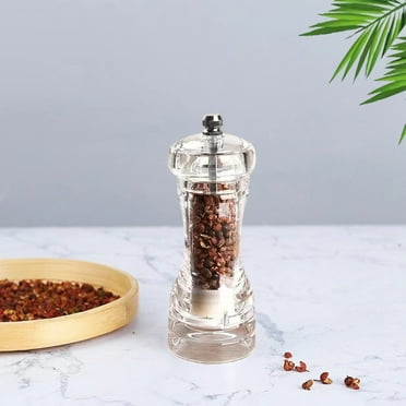 JGJJUGN Manual Pepper Grinder, Spice Mill, Acrylic Salt Grinder, Ceramic Core Adjustable Coarseness, Transparent Seasoning Bottle for Kitchen Cooking Use, 5"