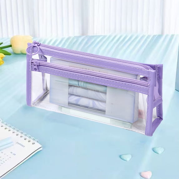 JGJJUGN Two Layer Transparent Pencil Case PVC Material Waterproof Storage Bag for Office and Travel Efficient Organization Solution