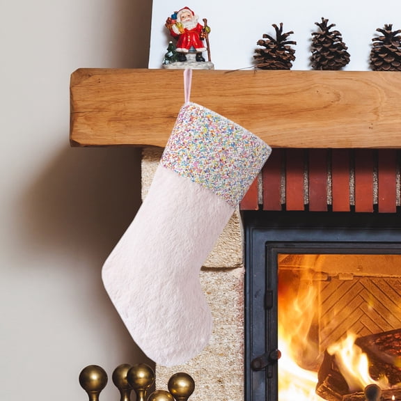 JGJJUGN Velvet Christmas Stockings | Holiday Tree Decor | Beaded Decorations | 18.90 Inch Rustic Stocking | Festive Gift Holder for Mantel & Fireplace