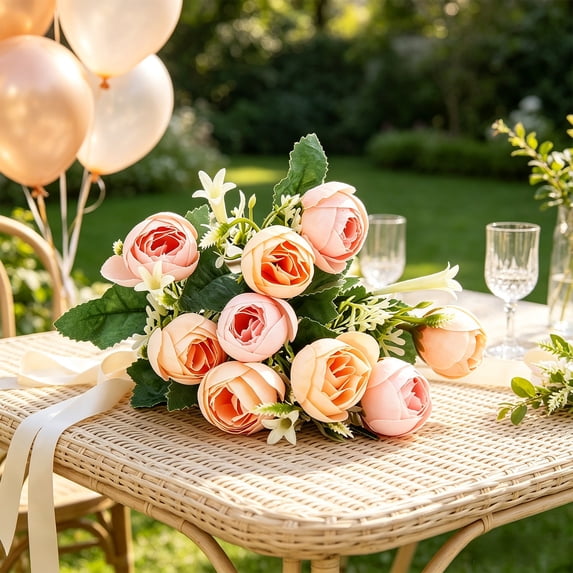 JGJJUGN Vintage Small Rose Artificial Bouquet, Multi-Color Silk Fake ...