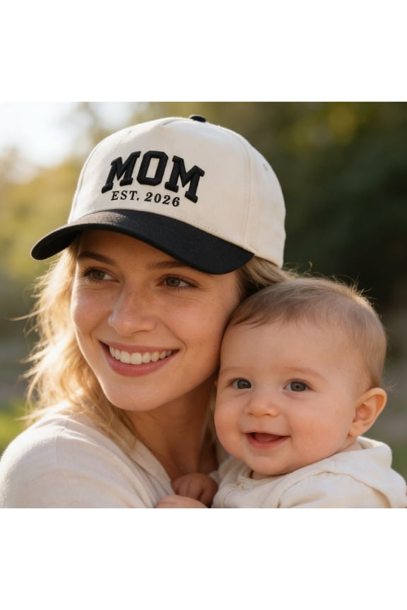 Vintage Two-Tone Baseball Cap Set, Embroidered MOM & DAD Hats, Ponytail Hole Caps, Matching Couple Hats, Perfect for Family Photos, Gifts for Parents