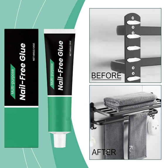 JGJJUGN Waterproof No-Nail Glue, Strong Adhesive for Home Decoration, Long-Lasting Bonding, Wall-Friendly Mounting Solution, 60ml Durable Construction, Ideal for Shelves & Frames