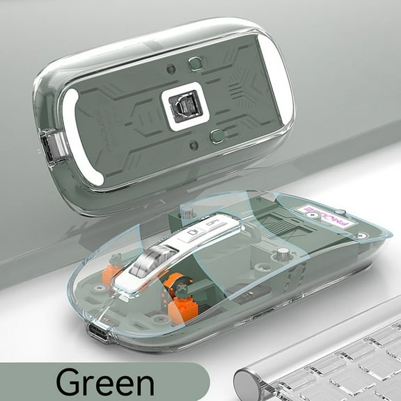 JGJJUGN Wireless Bluetooth Transparent Mouse, Rechargeable Optical Mouse, 2.4GHz Wireless Mouse, Low Noise Click Mouse, Adjustable DPI Gaming Mouse, Clear Case for Easy Battery Monitoring