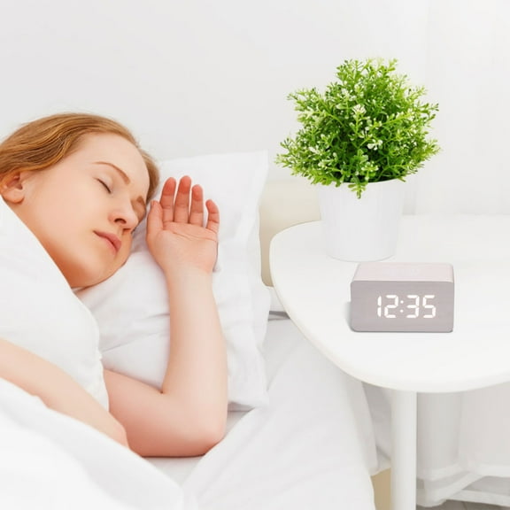JGJJUGN Wireless Charging LED Wooden Alarm Clock, Voice Controlled Mute Digital Clock, Multifunctional Nightlight Alarm, Adjustable Brightness, USB & Battery Powered, Easy to Read Display