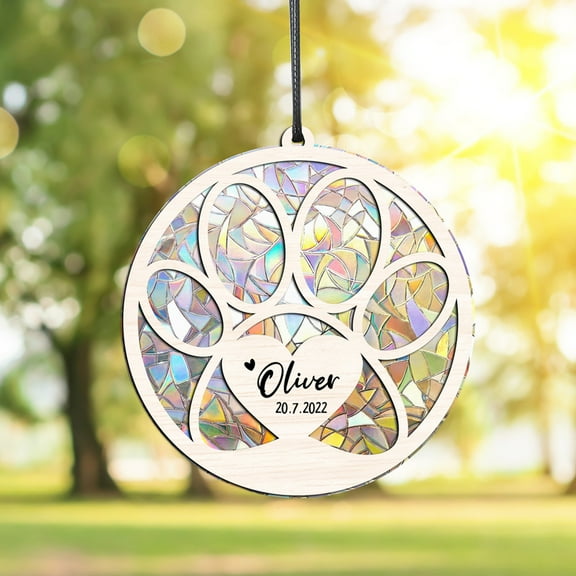 JGJJUGN Wooden Rainbow Light Catcher Pet Memorial Pendant, Commemorative Pet Decoration, Remembrance Ornament, Personalized Pet Tribute, Memorial Keepsake for Beloved Pets